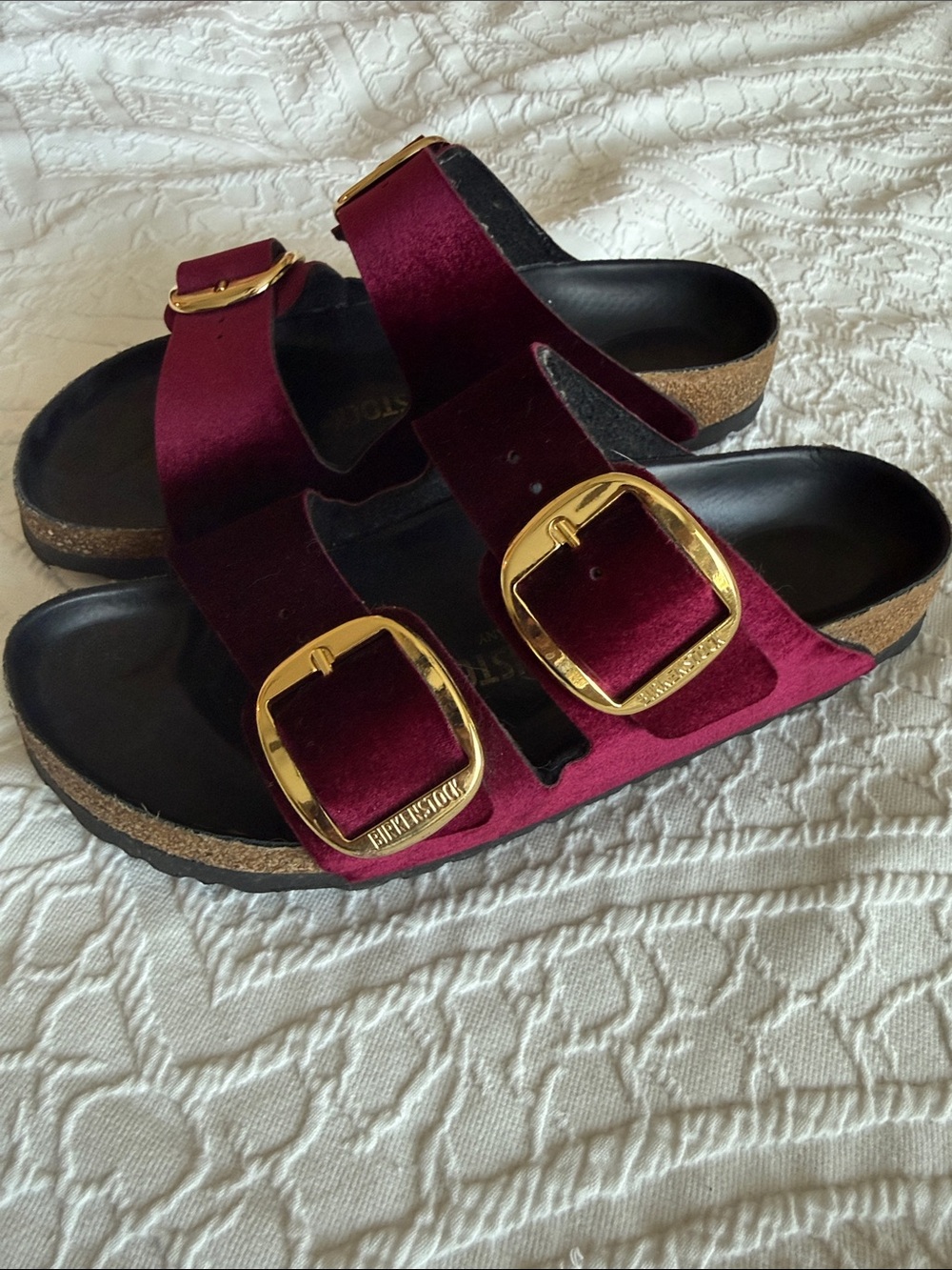 Red/Maroon velvet Birkenstock Sz 38 - Picture 4 of 7